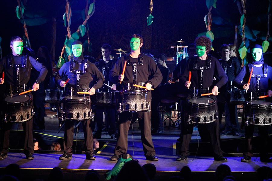 During the opening of Electronica:unleashed, the drum line plays along to The Circe of Life. The snares took the spotlight, standing on the stage island, only inches away from the audience.