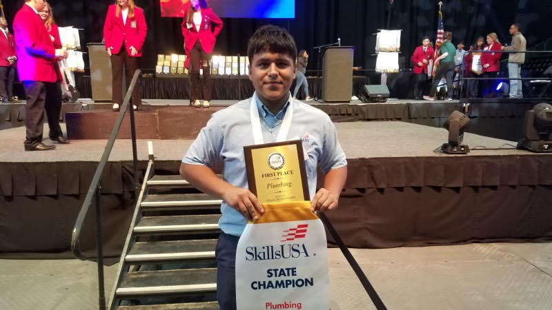 Gideon Perez is advancing to nationals after winning a state plumbing competition. 