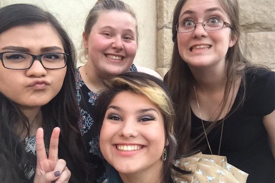 At the media banquet, seniors Cortney Wood, Shannon Pyle, Arianna Garza and Miranda Darnè took silly pictures because Cortney is a “little turkey” and doesn’t take individual pictures Darnè said. “She’s always ducking behind people or she’s the one taking the picture,” Darnè said. “My favorite pictures of her though are the ones she takes when she steals your iPhone, if you want to see some definitely ask me, I will show you.”