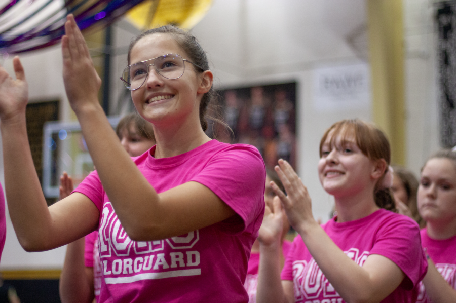 Lilly+Studer+enjoying+one+of+her+last+pep+rallies.+