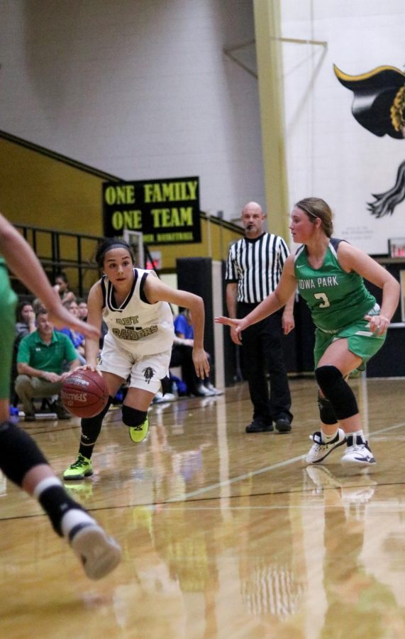 Freshman point guard Ashlynn Knight plays against Iowa Park.  