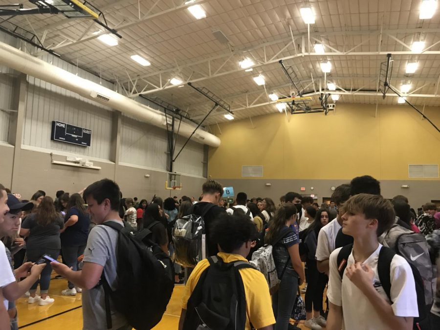 Students evacuated to the Jefferson gym during Mondays bomb threat.