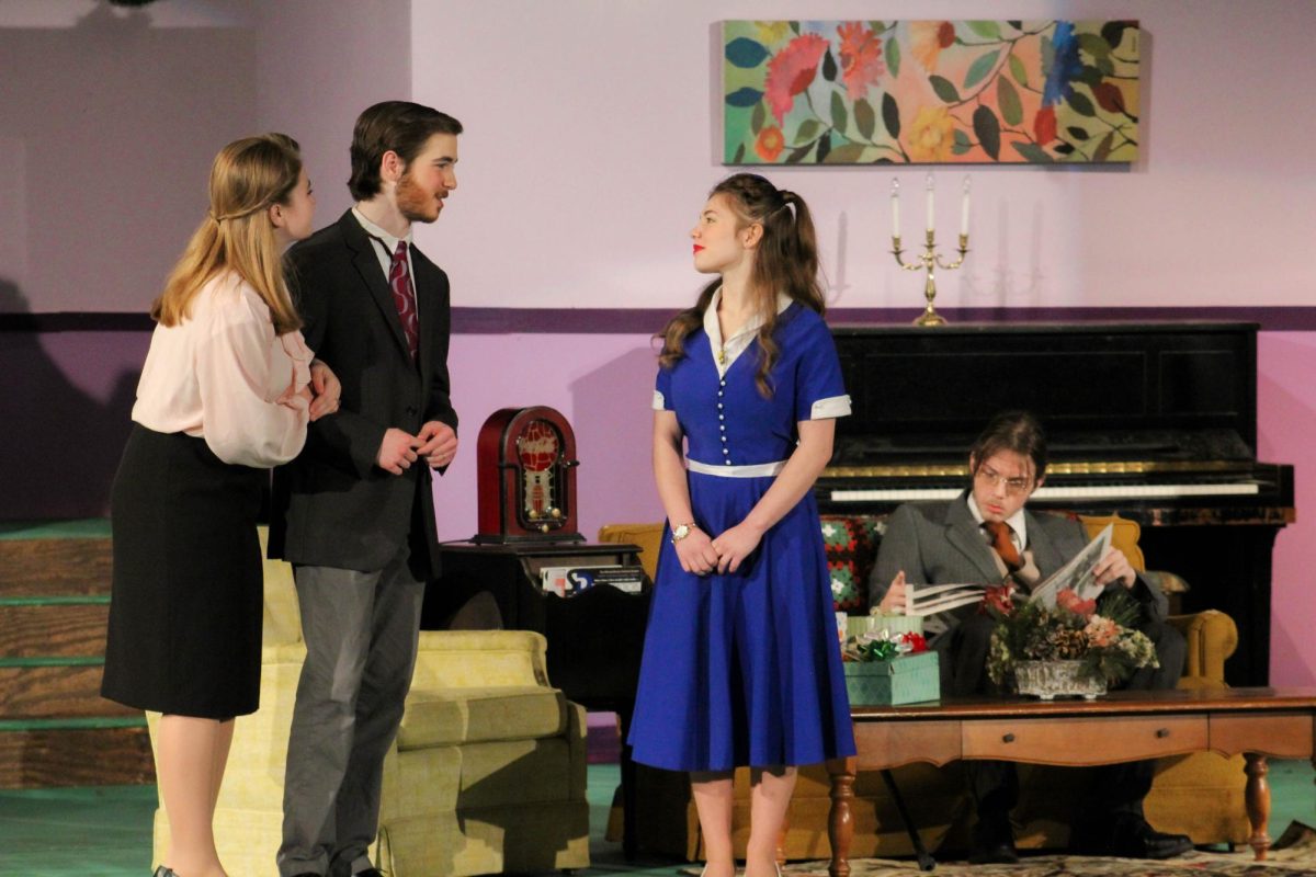 Rylee Cargal, Logan Beaman, Rosalie Alfert and Keegan Potter act out a scene from Rider’s mainstage show “A Doll’s House” which will be performed four times this weekend. 